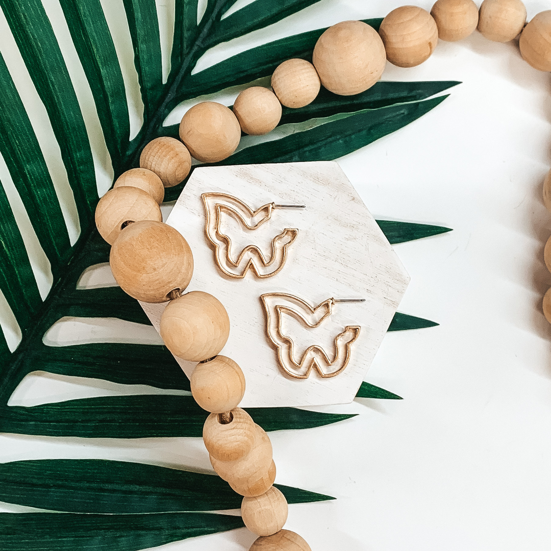 Double Butterfly Hoop Earrings in Gold - Giddy Up Glamour Boutique