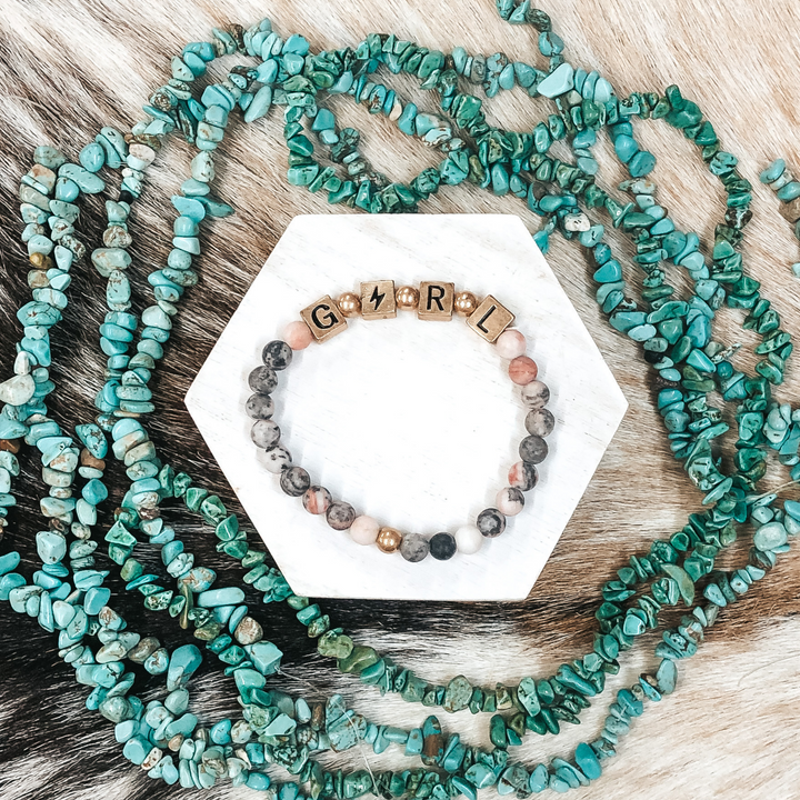 Girl Power Bracelet in Pink Marble - Giddy Up Glamour Boutique