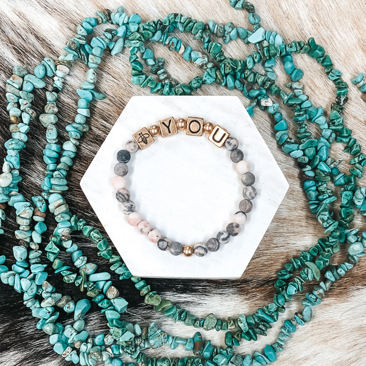 Just Bee You Bracelet in Pink Marble - Giddy Up Glamour Boutique