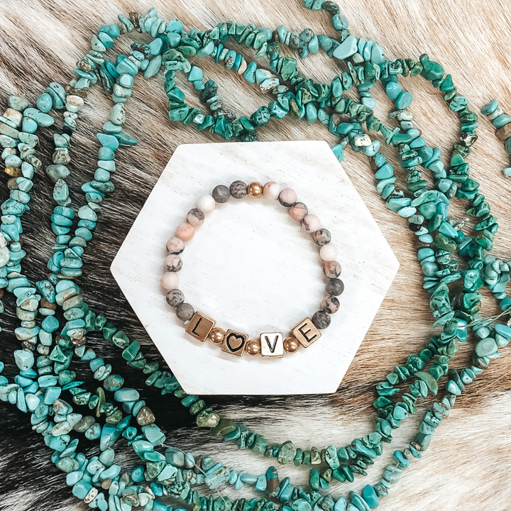 Love Yourself Bracelet in Pink Marble - Giddy Up Glamour Boutique