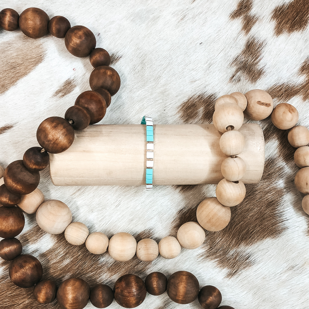 All About Matte Skinny Square Bracelet in Teal/White - Giddy Up Glamour Boutique