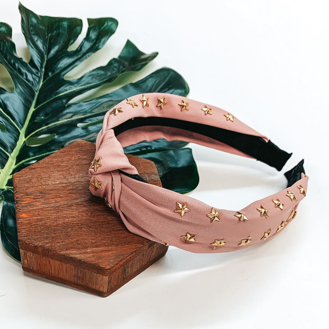 Gold Star Detailed Headband in Dusty Pink - Giddy Up Glamour Boutique