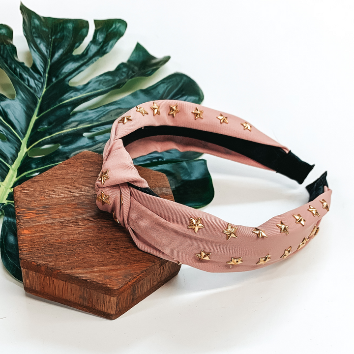 Gold Star Detailed Headband in Dusty Pink - Giddy Up Glamour Boutique