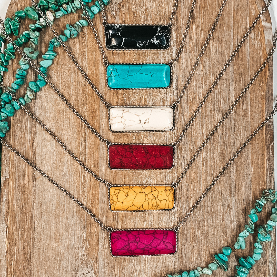 Large Rectangle Faux Stone Necklace in Yellow - Giddy Up Glamour Boutique