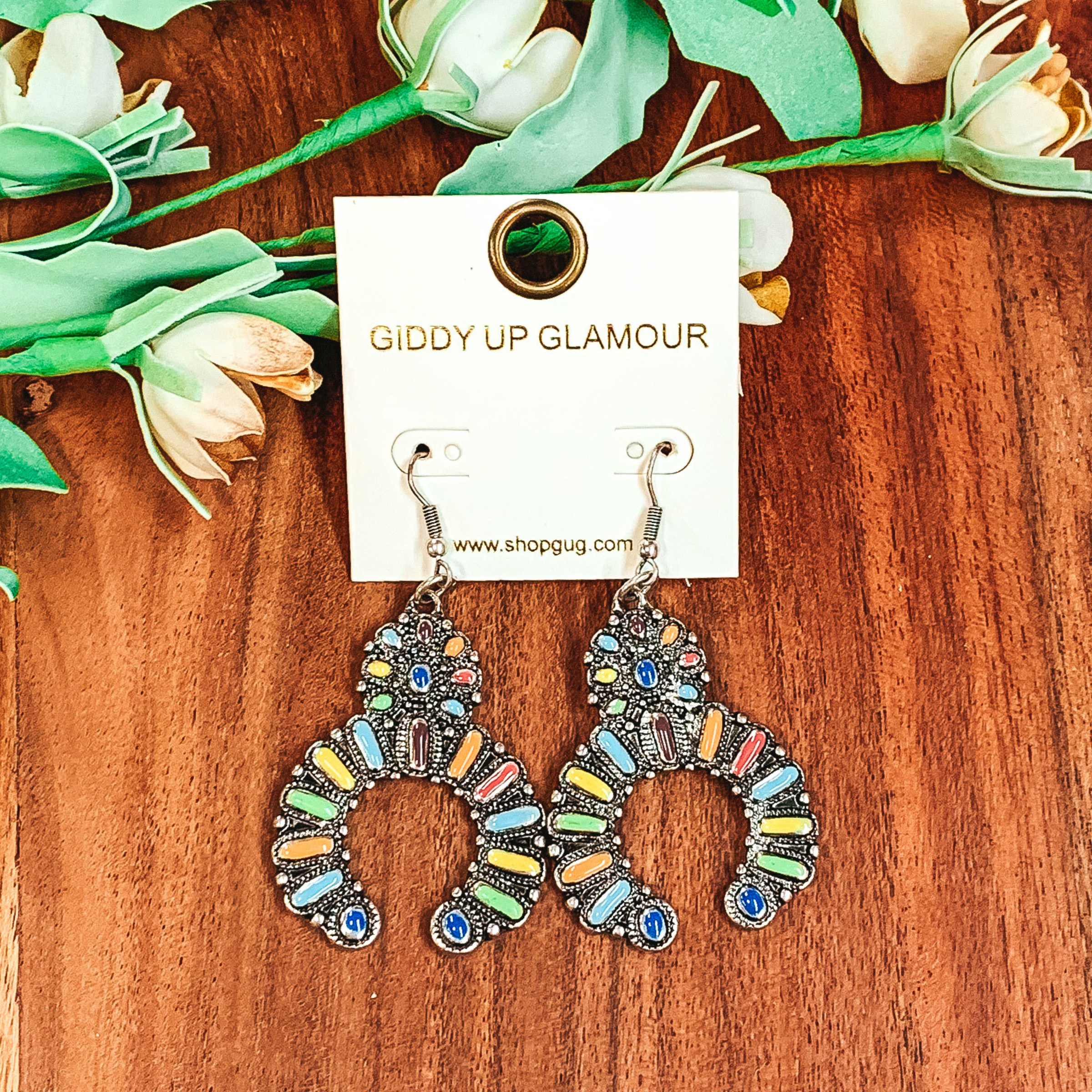 Squash Blossom Dangle Earrings in Multicolored - Giddy Up Glamour Boutique