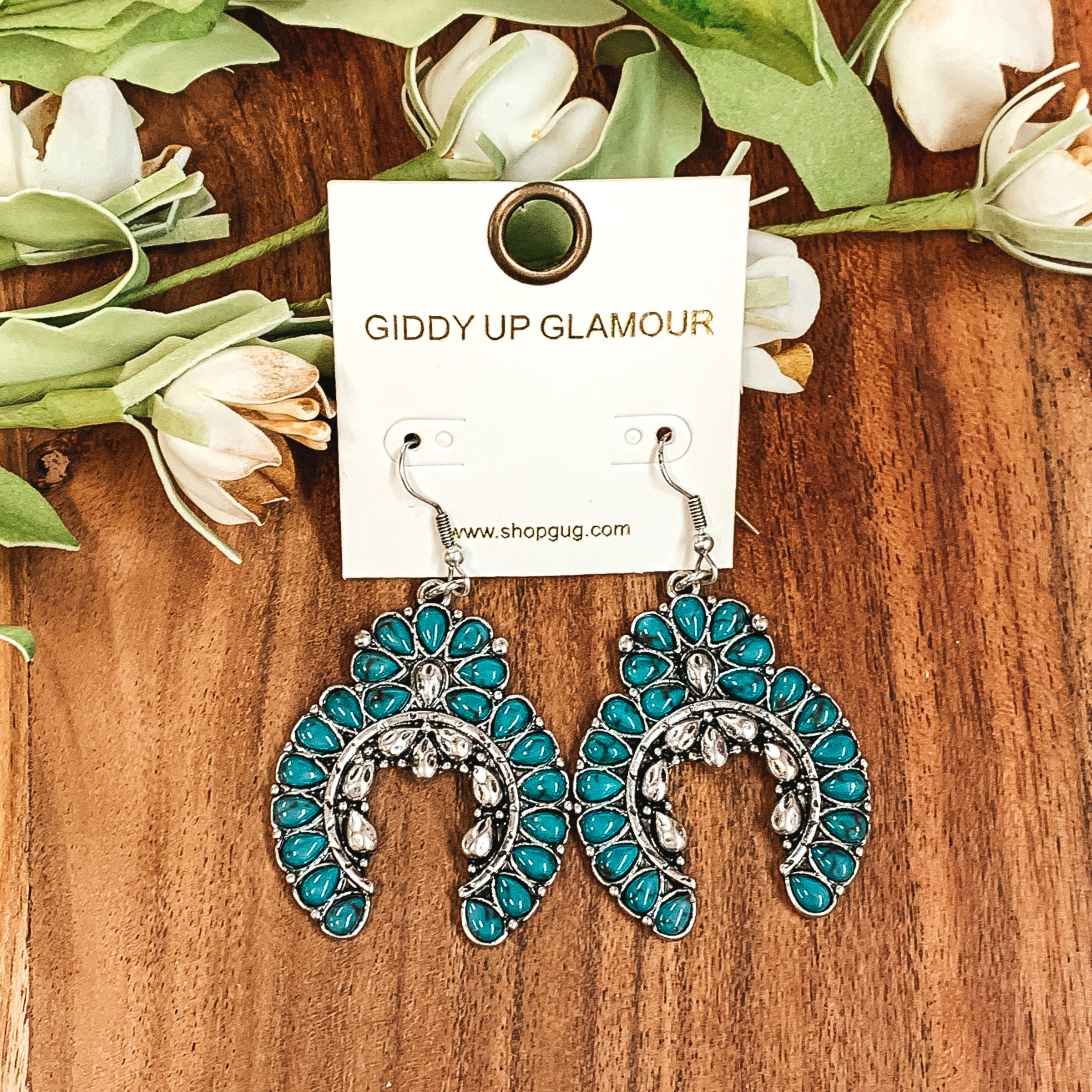 Western Squash Blossom Earrings in Turquoise - Giddy Up Glamour Boutique