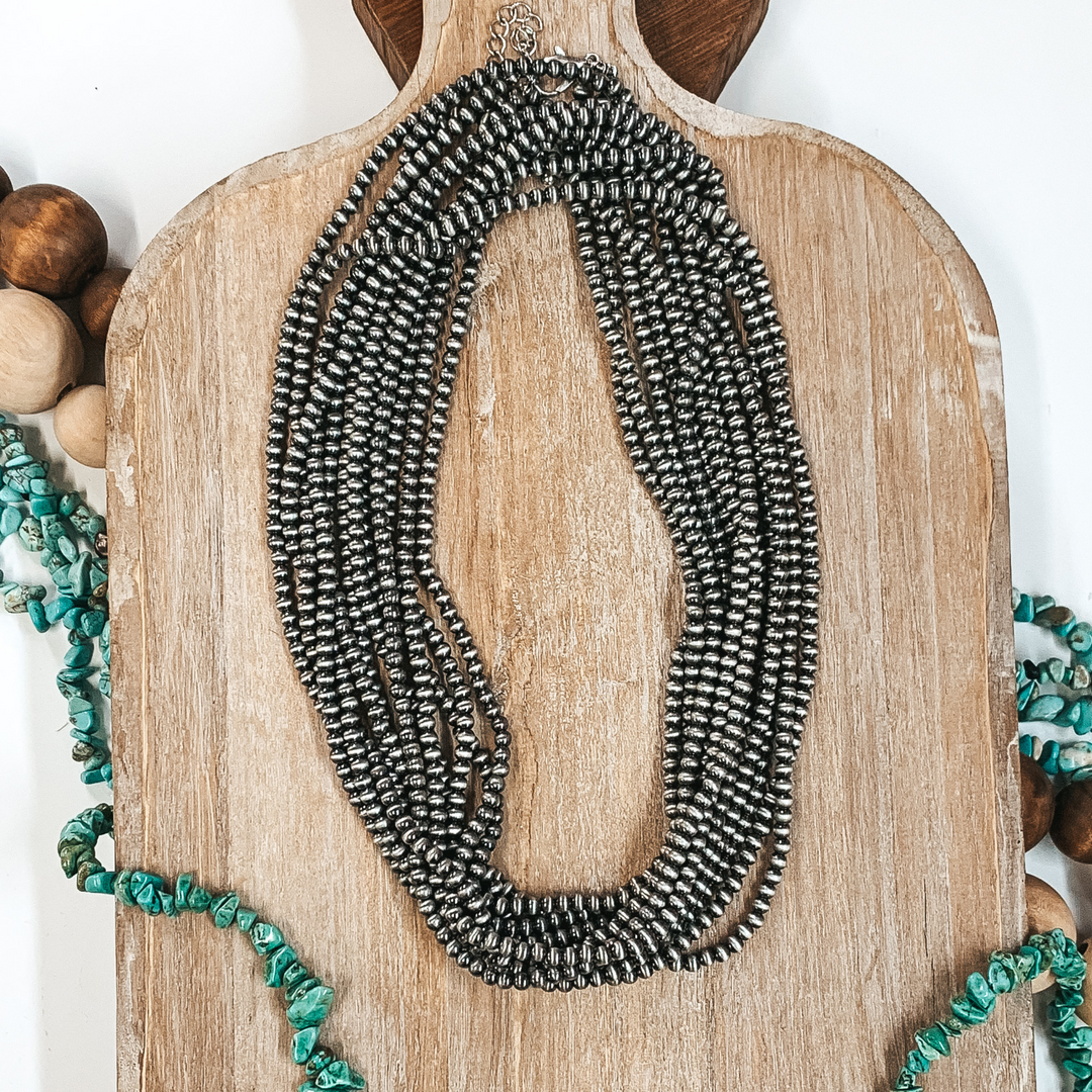 Three Strands of Long Faux Navajo Pearls in Silver Tone - Giddy Up Glamour Boutique
