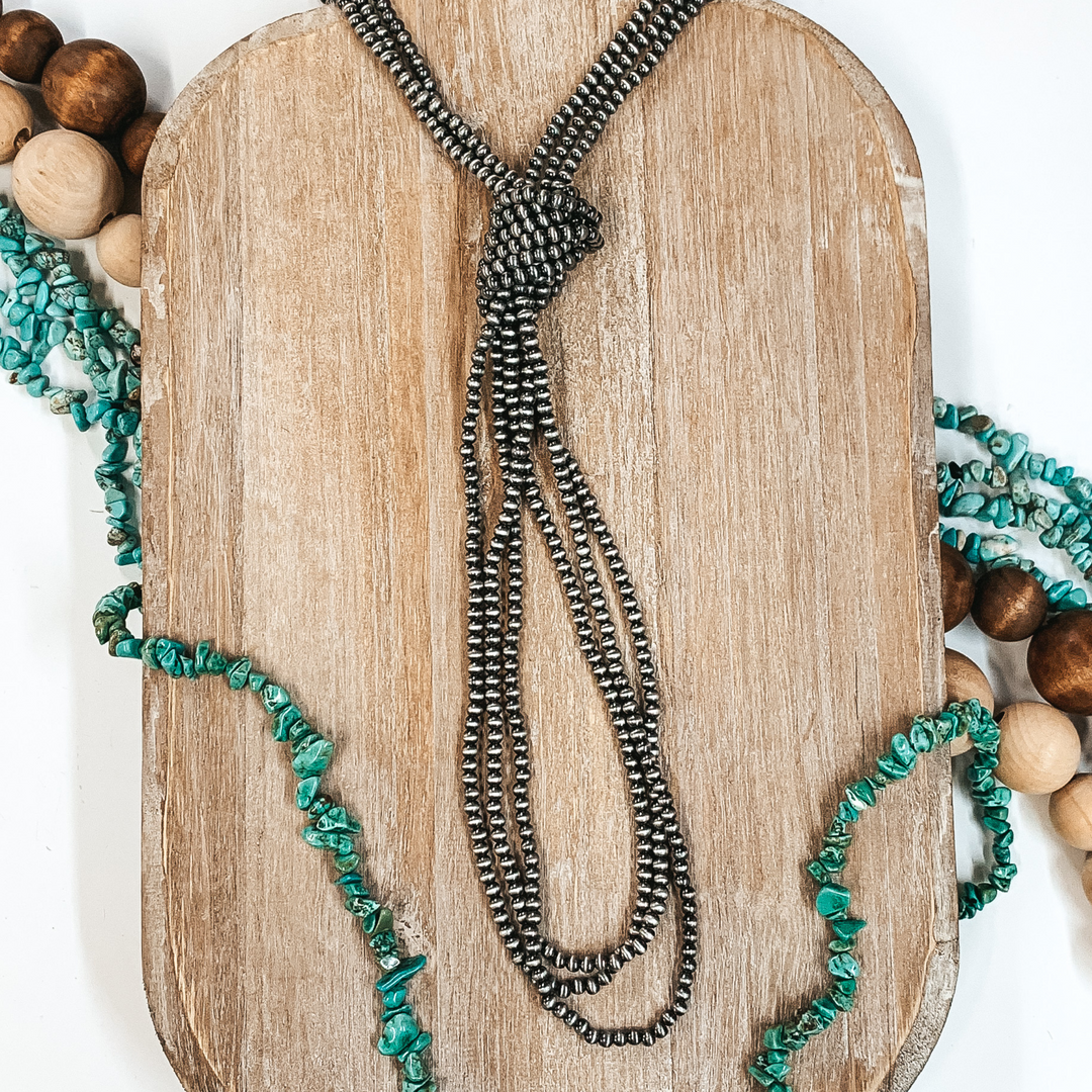 Three Strands of Long Faux Navajo Pearls in Silver Tone - Giddy Up Glamour Boutique