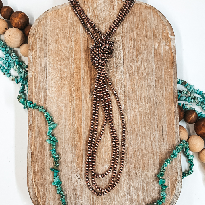 Three Strands of Long Faux Navajo Pearls in Copper Tone - Giddy Up Glamour Boutique