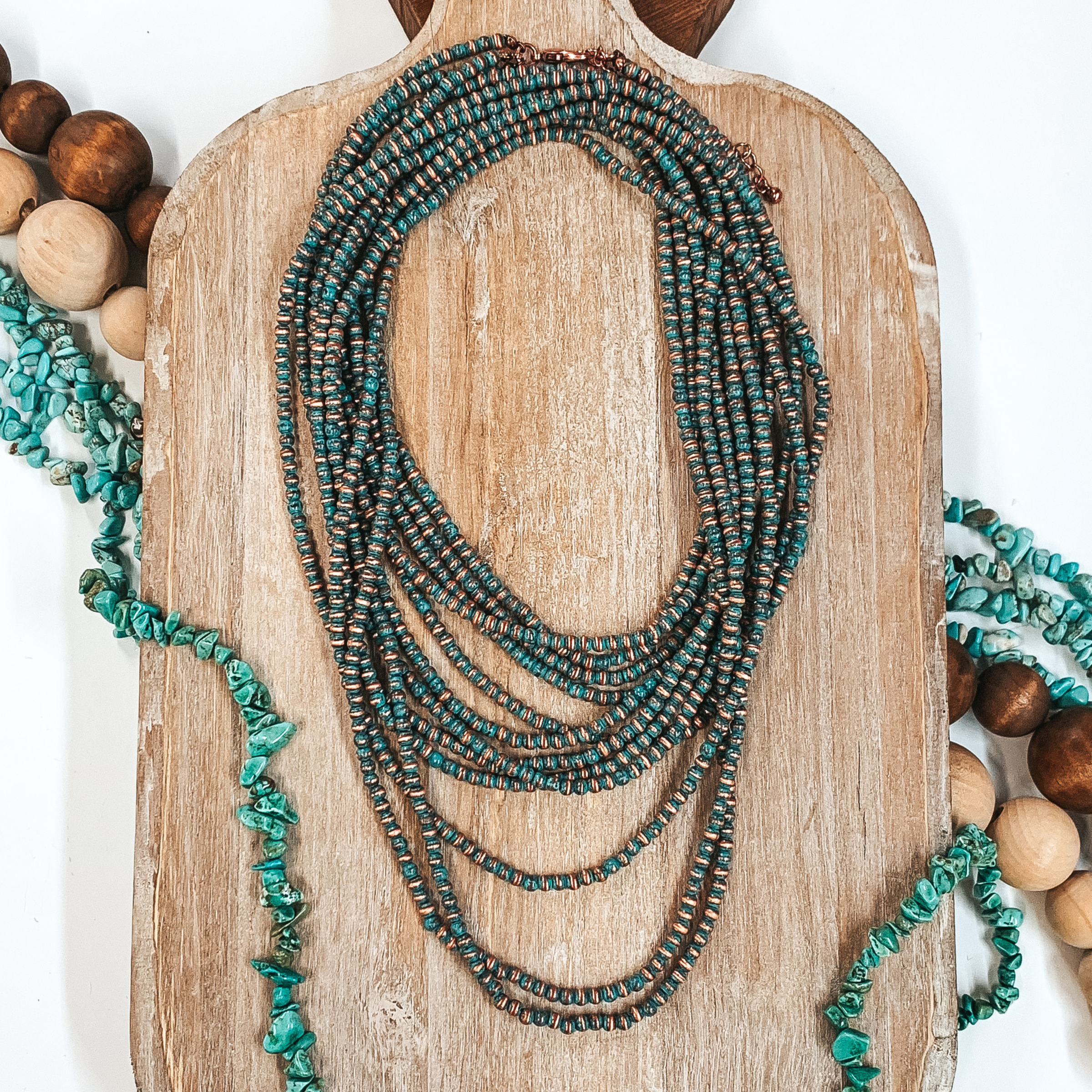 Three Strands of Long Faux Navajo Pearls in Patina Tone - Giddy Up Glamour Boutique