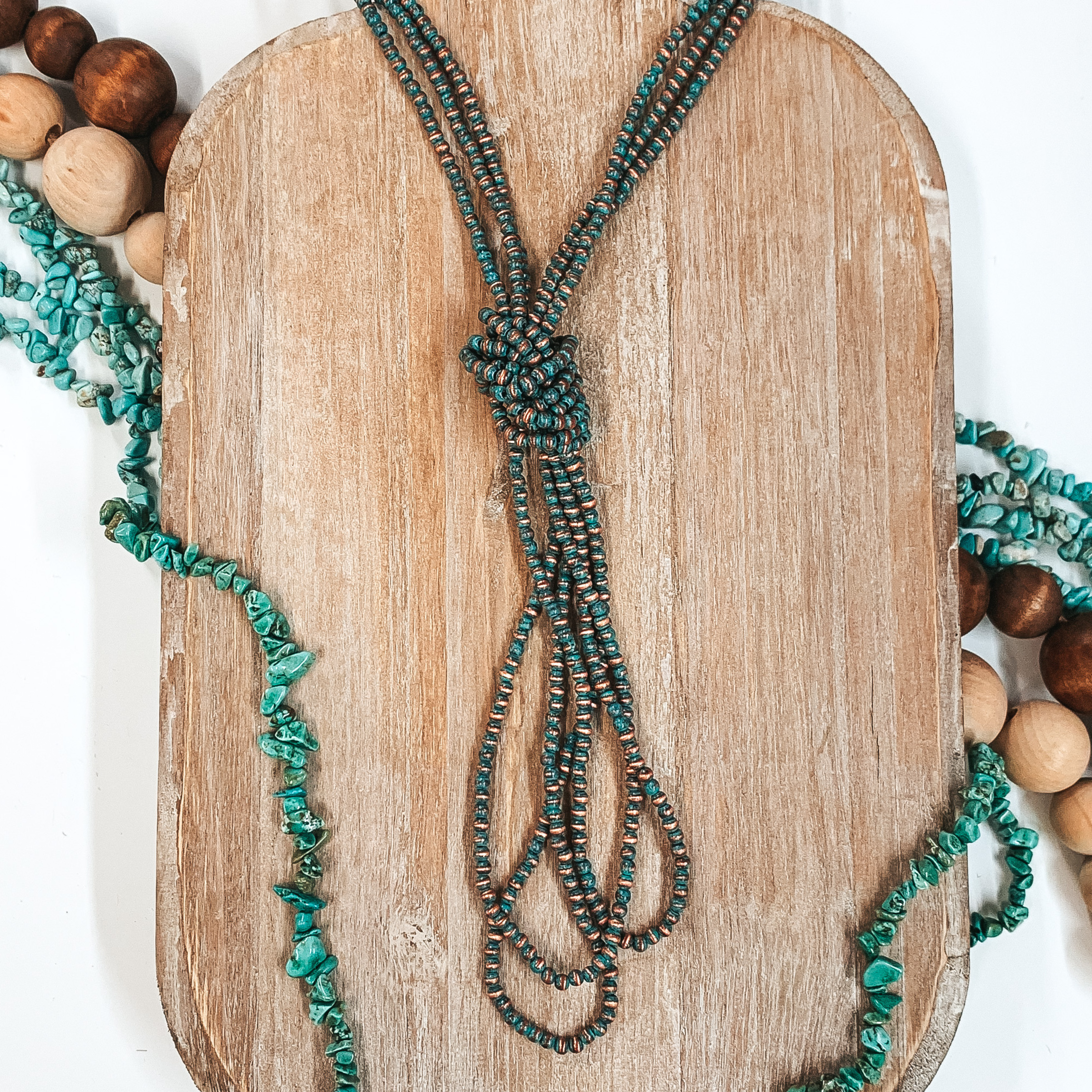 Three Strands of Long Faux Navajo Pearls in Patina Tone - Giddy Up Glamour Boutique