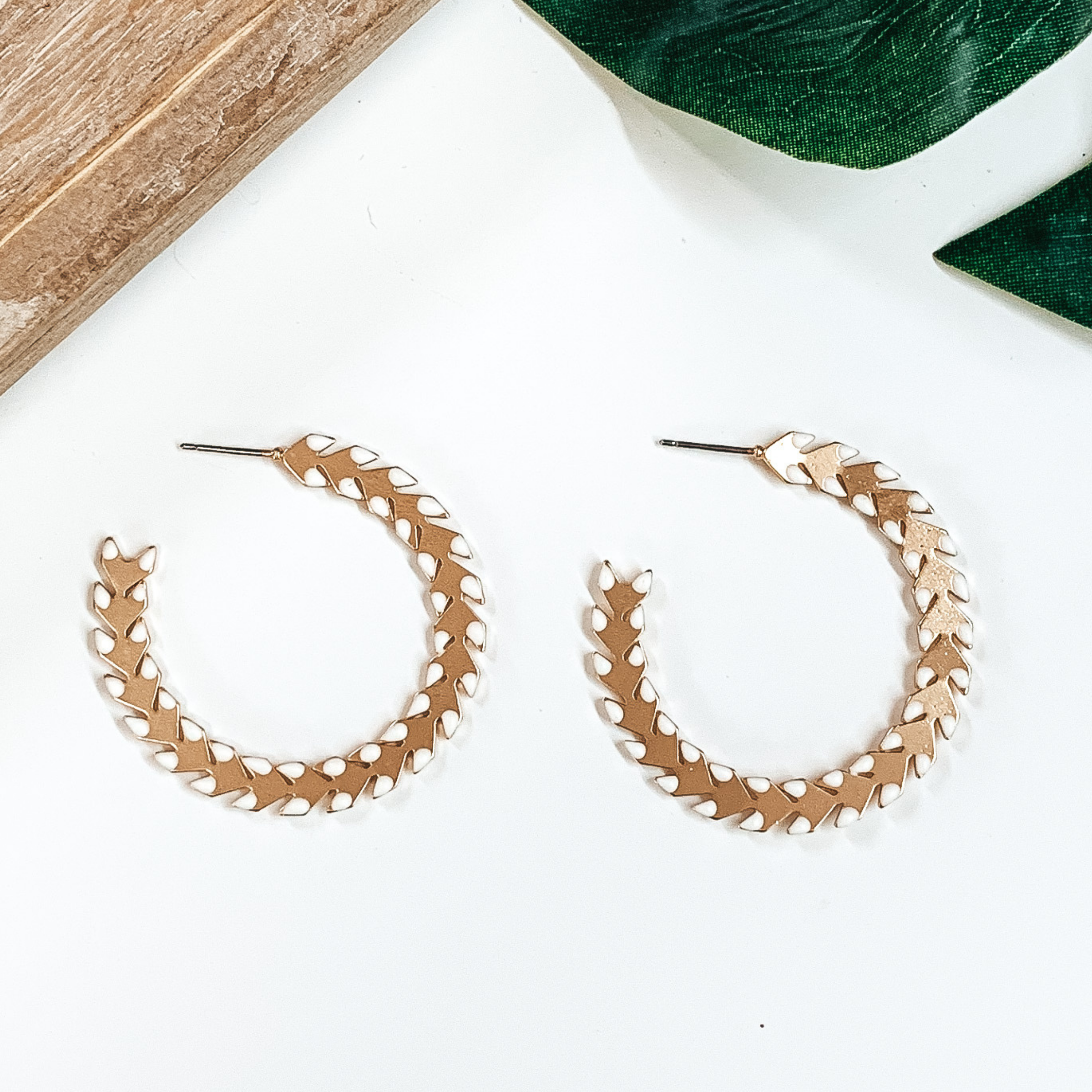 Spiked Hoop Earrings in White and Gold - Giddy Up Glamour Boutique