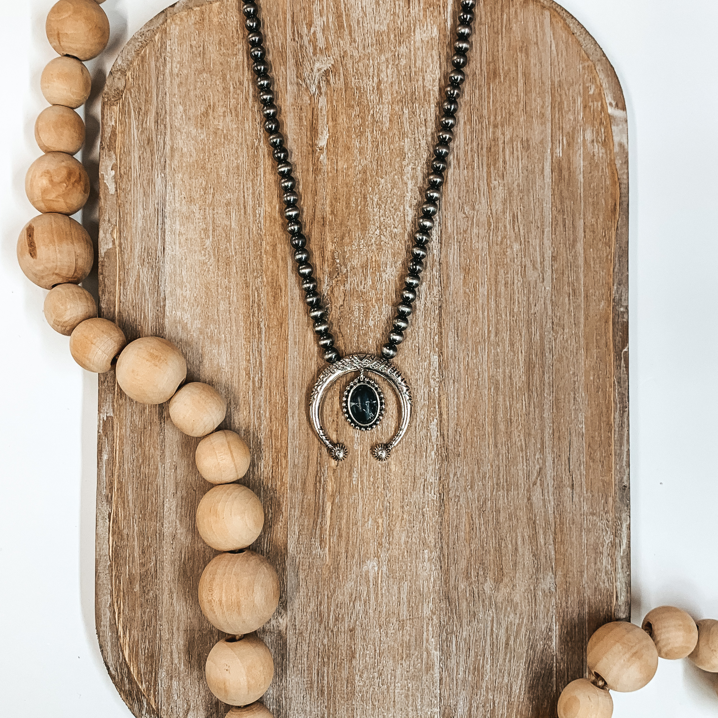 Squash Blossom with Black Oval Pendant and Navajo Inspired Pearl Necklace - Giddy Up Glamour Boutique