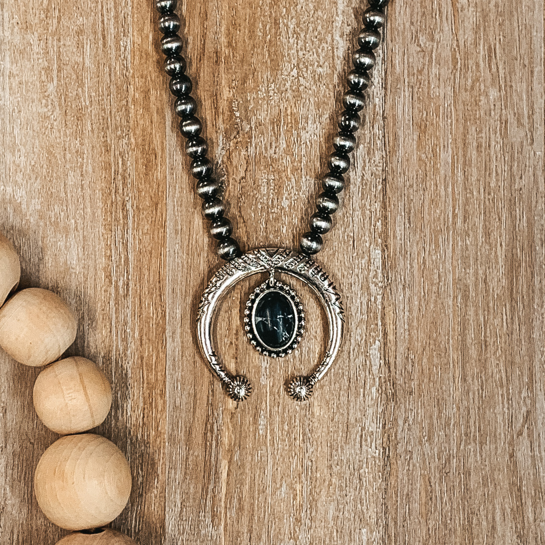 Squash Blossom with Black Oval Pendant and Navajo Inspired Pearl Necklace - Giddy Up Glamour Boutique