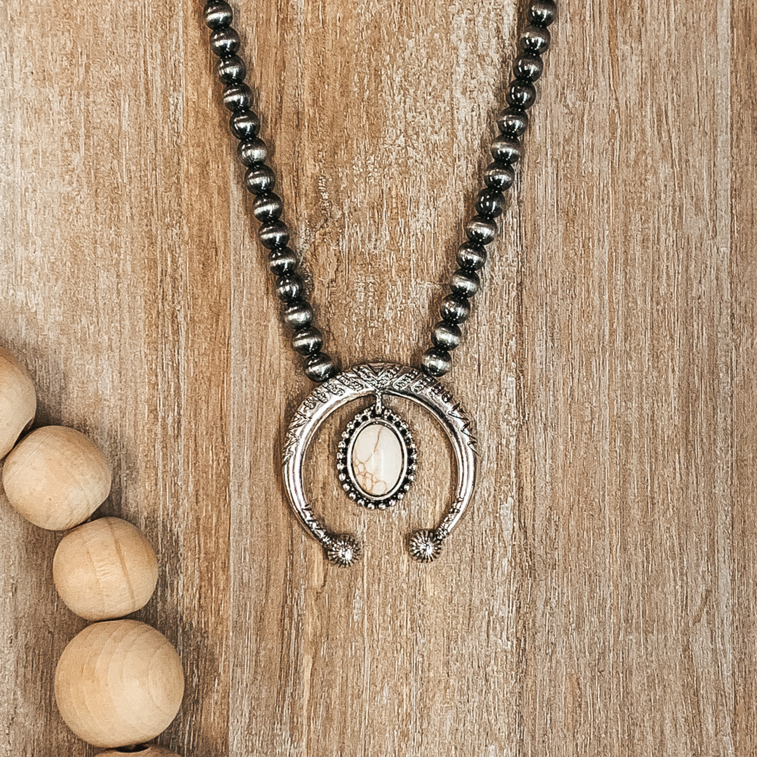 Squash Blossom with Ivory Oval Pendant and Navajo Inspired Pearl Necklace - Giddy Up Glamour Boutique
