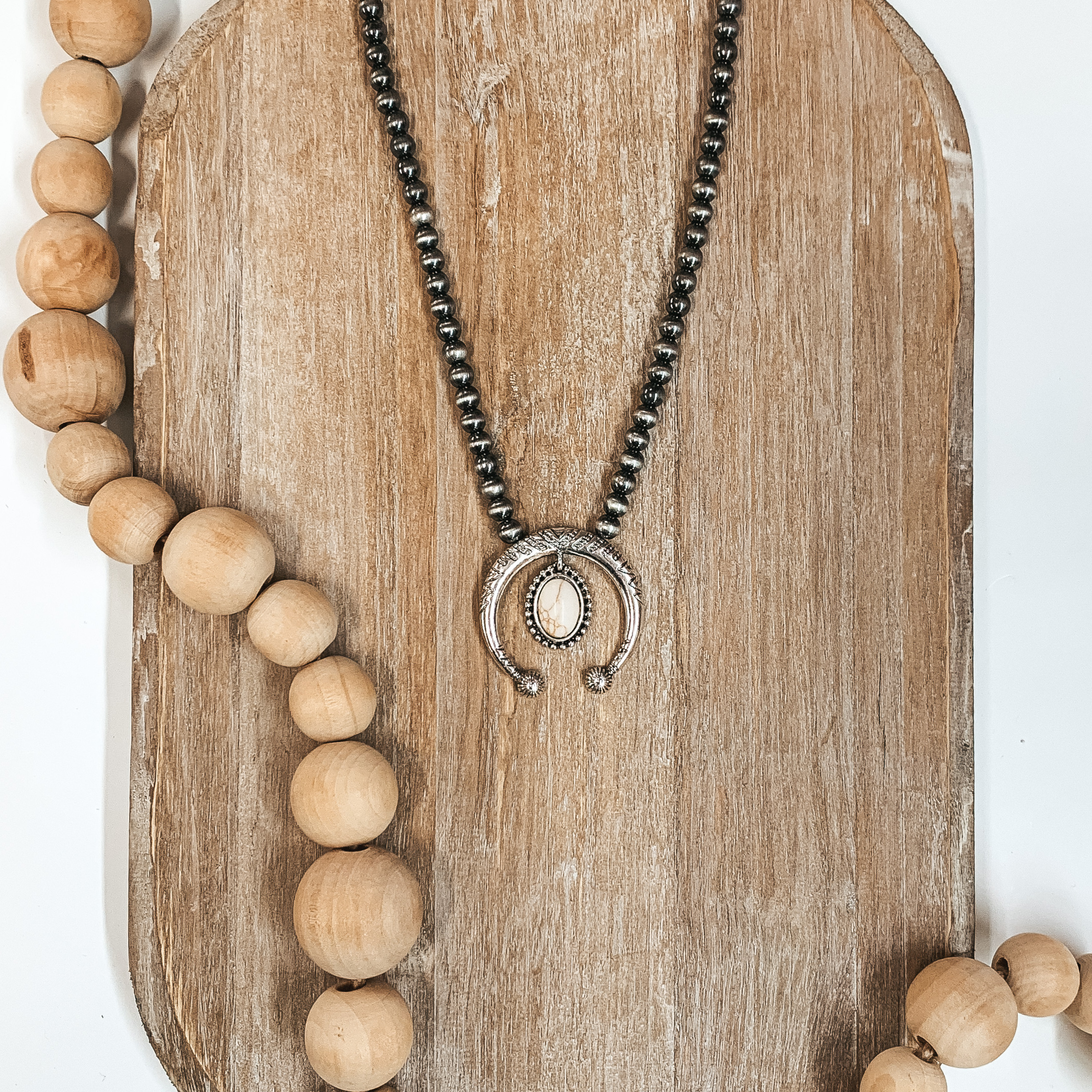Squash Blossom with Ivory Oval Pendant and Navajo Inspired Pearl Necklace - Giddy Up Glamour Boutique