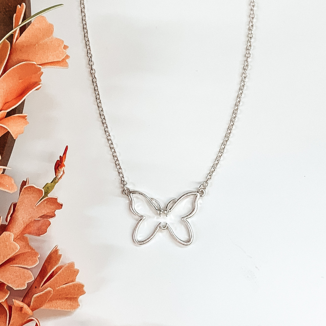 Simple Butterfly Pendant Necklace in Silver - Giddy Up Glamour Boutique