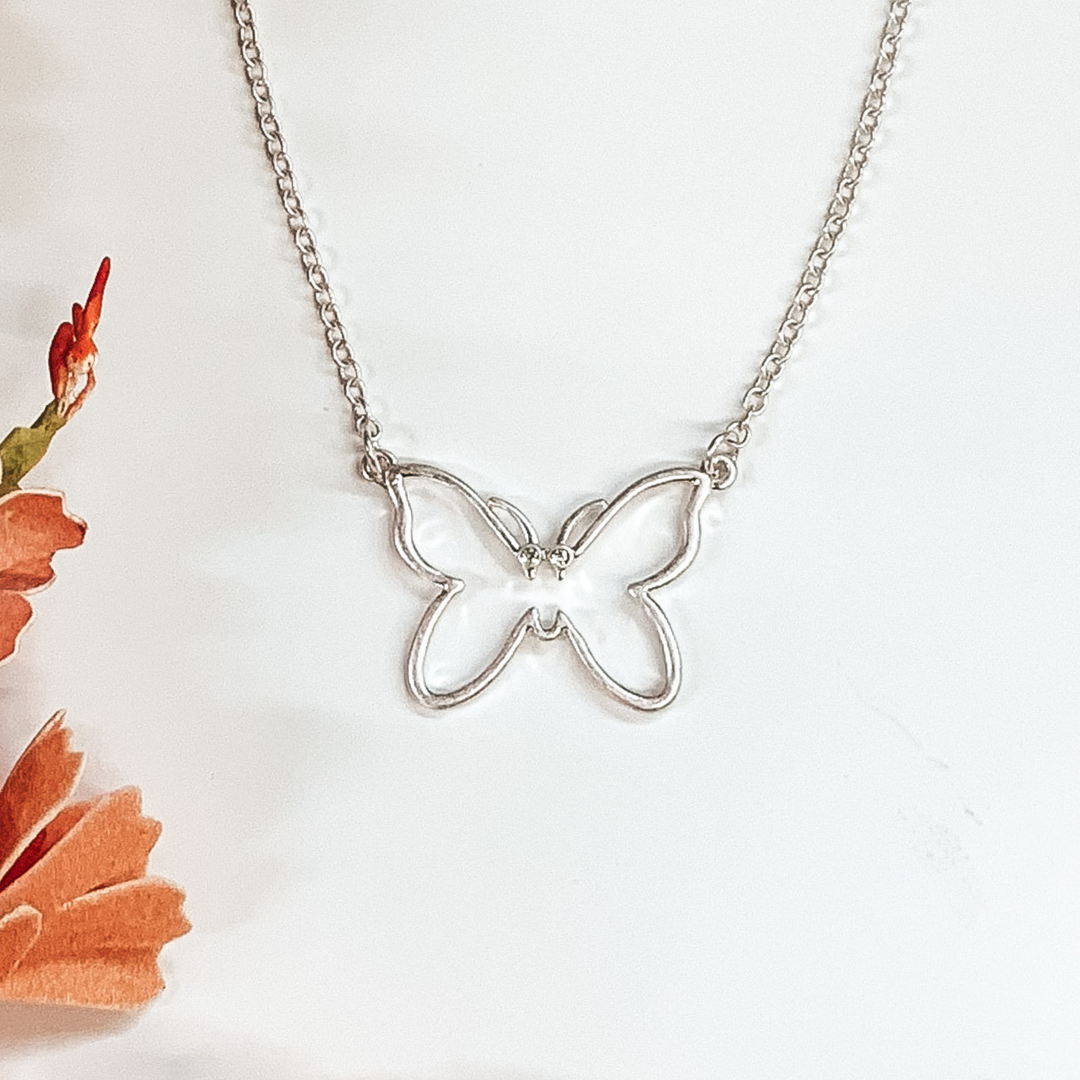 Simple Butterfly Pendant Necklace in Silver - Giddy Up Glamour Boutique