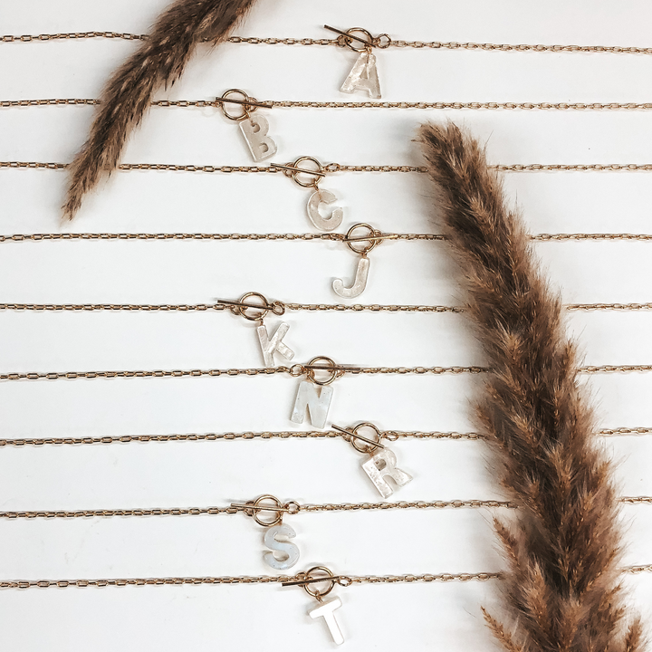 White Sparkle Initial Charm Gold Necklace - Giddy Up Glamour Boutique