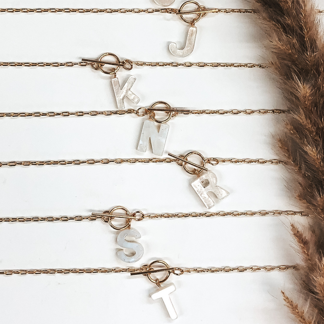 White Sparkle Initial Charm Gold Necklace - Giddy Up Glamour Boutique