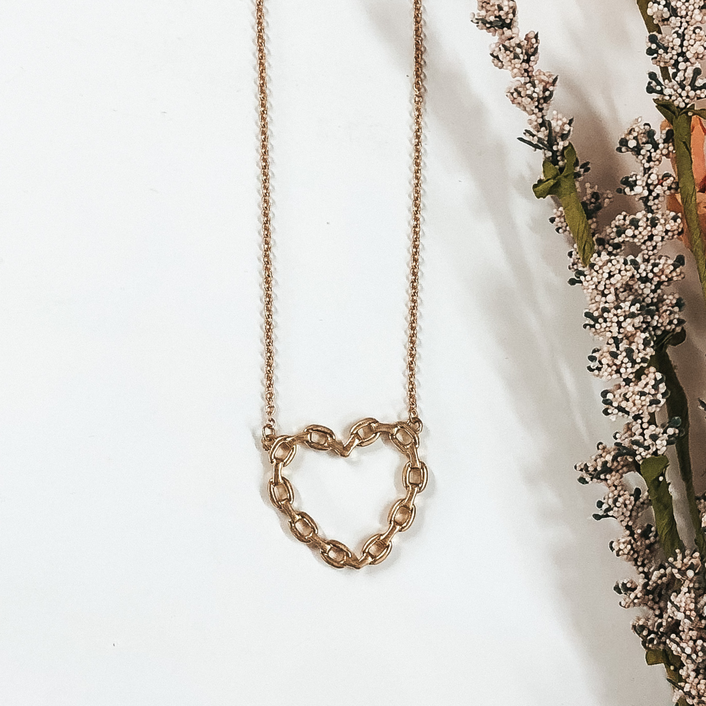 Chain Link Heart Pendant Necklace in Gold - Giddy Up Glamour Boutique