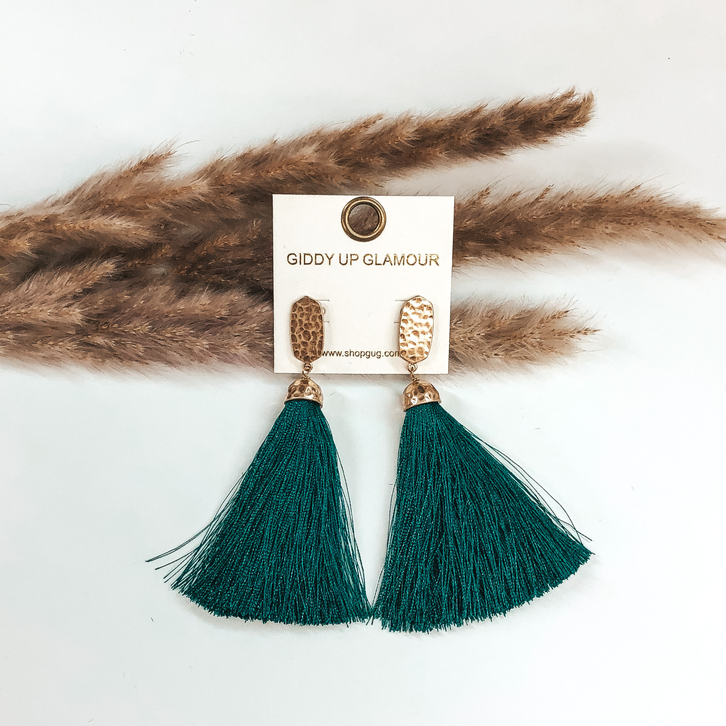 Oval Tassel Drop Earrings in Emerald Green - Giddy Up Glamour Boutique