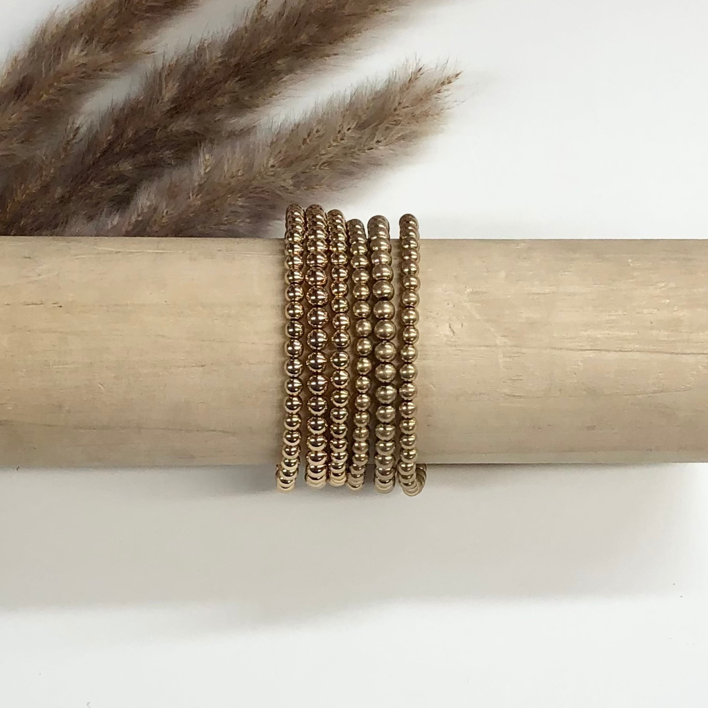 Set of Three | Beaded Bliss 4/5mm Bracelets in Matte Gold - Giddy Up Glamour Boutique