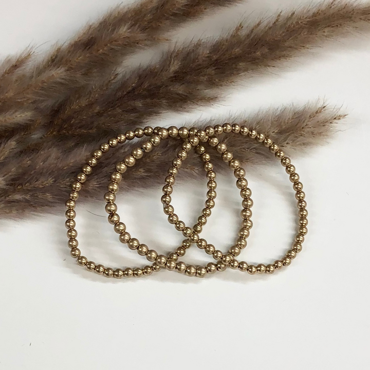 Set of Three | Beaded Bliss 4/5mm Bracelets in Matte Gold - Giddy Up Glamour Boutique