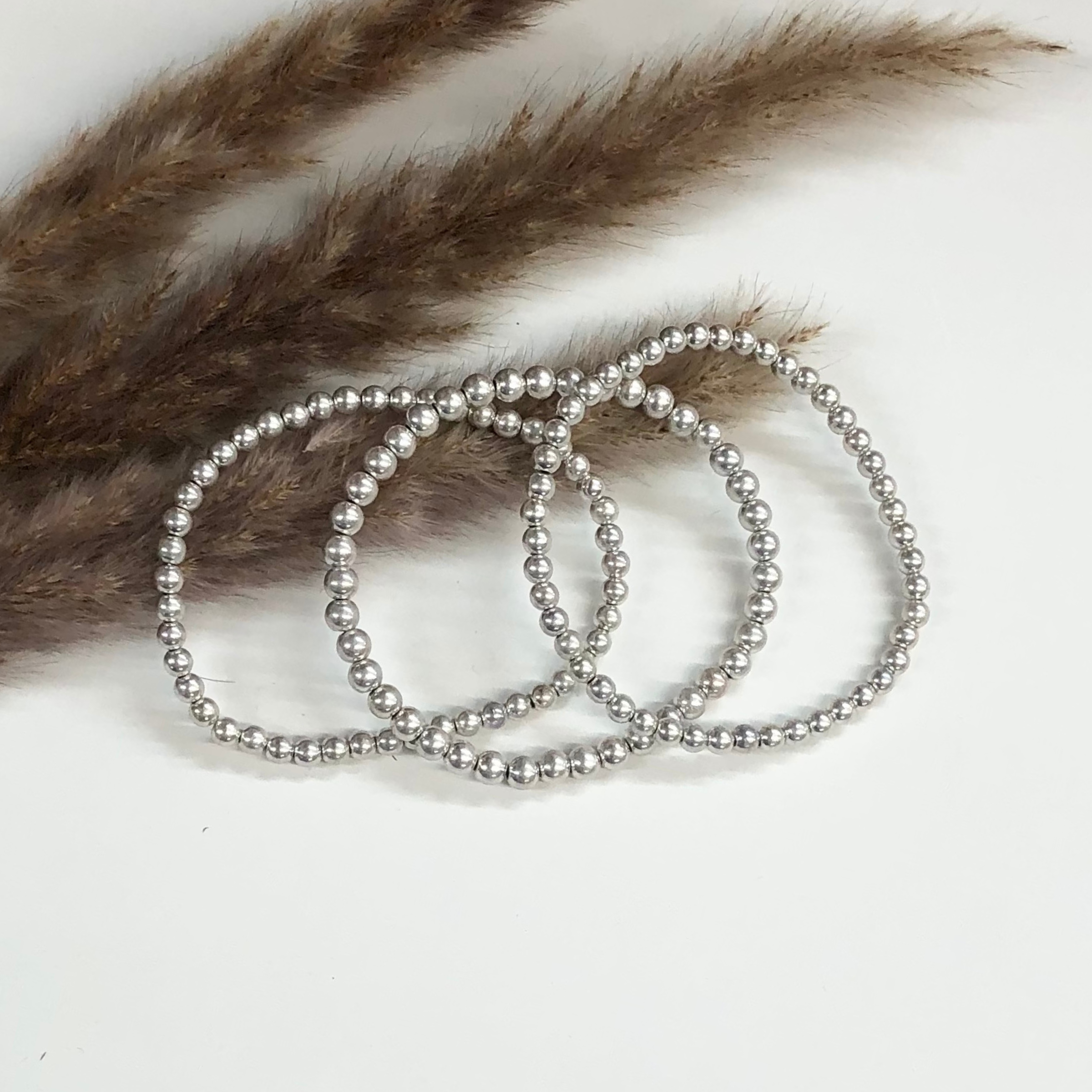 Set of Three | Beaded Bliss 4/5mm Bracelets in Matte Silver - Giddy Up Glamour Boutique