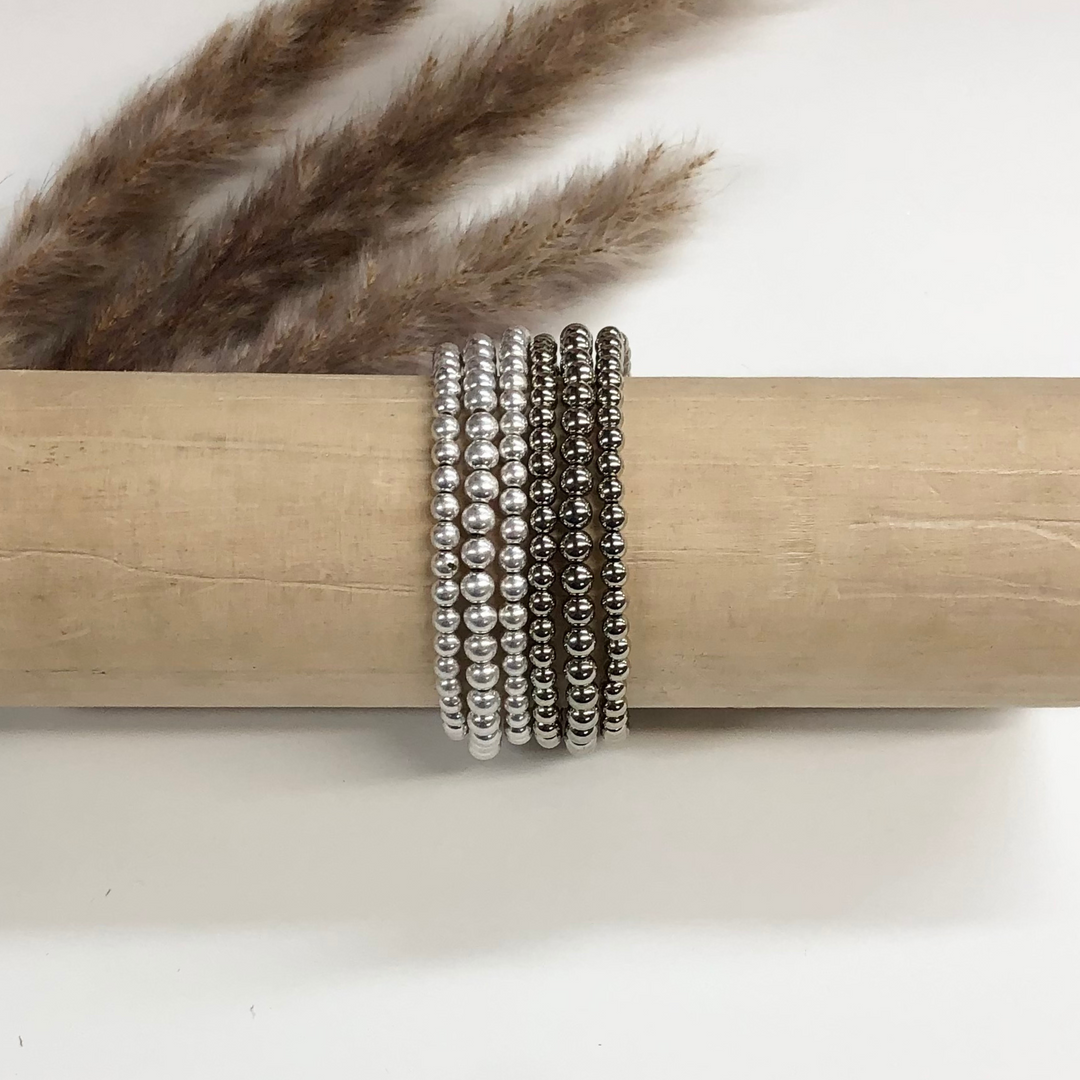 Set of Three | Beaded Bliss 4/5mm Bracelets in Matte Silver - Giddy Up Glamour Boutique