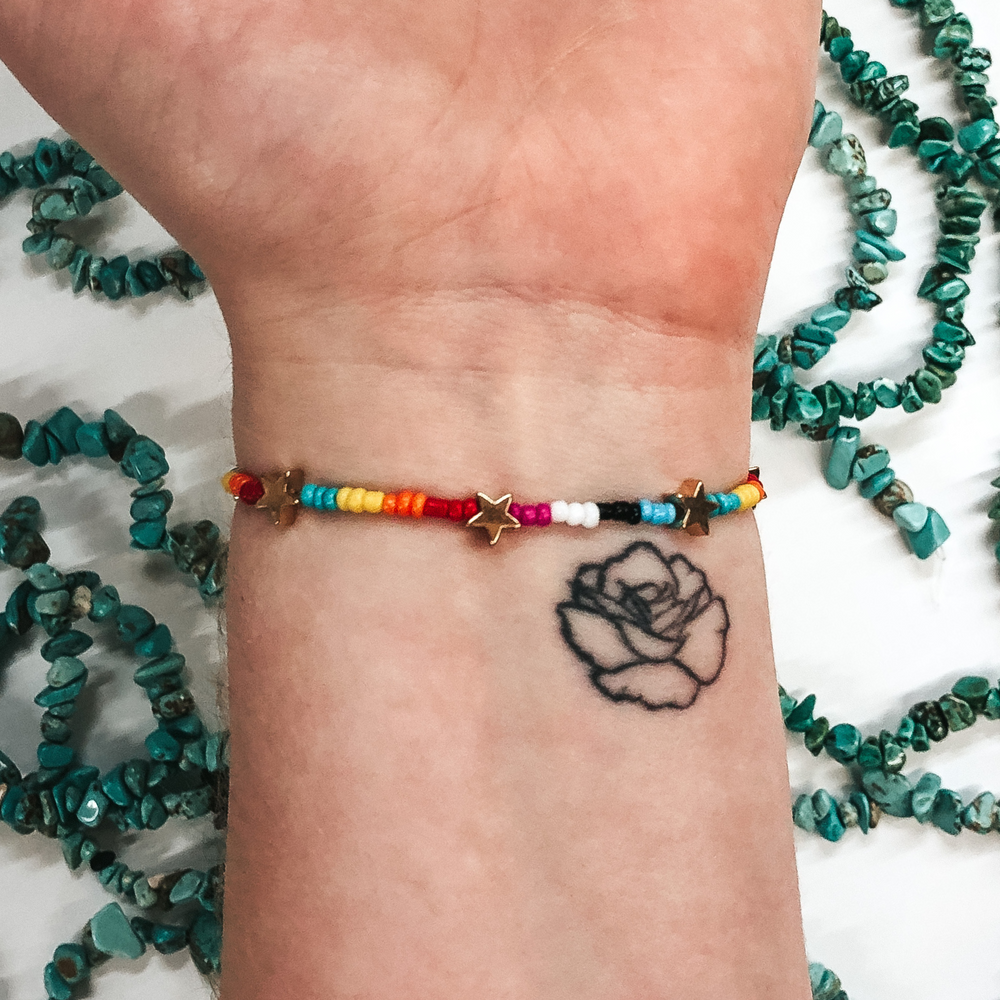 Written in the Stars Multicolored Beaded Bracelet with Gold Stars - Giddy Up Glamour Boutique