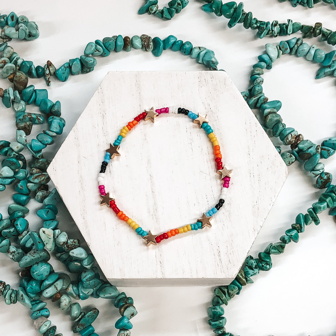 Written in the Stars Multicolored Beaded Bracelet with Gold Stars - Giddy Up Glamour Boutique
