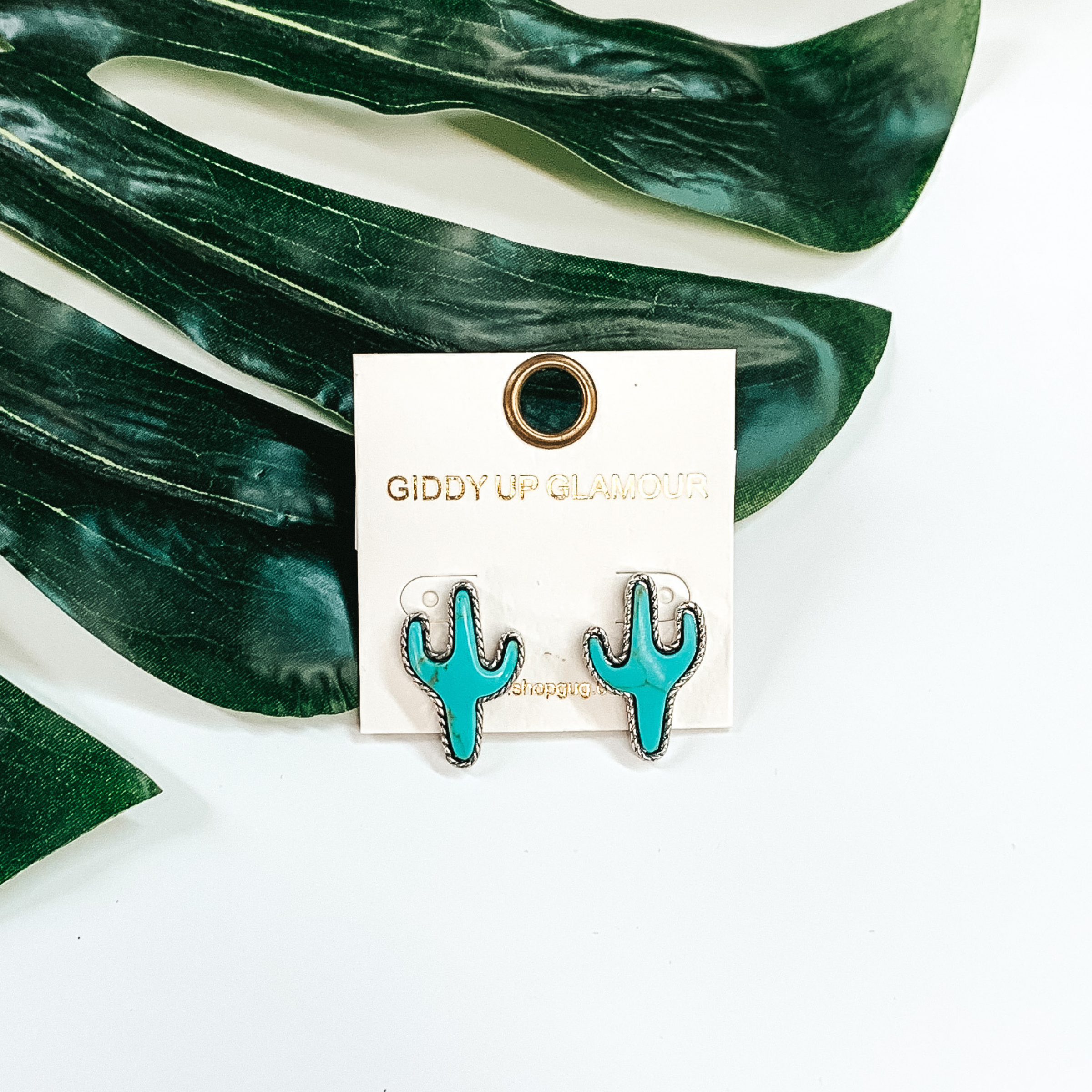 Desert Dreamin' Cactus Stud Earrings in Turquoise - Giddy Up Glamour Boutique