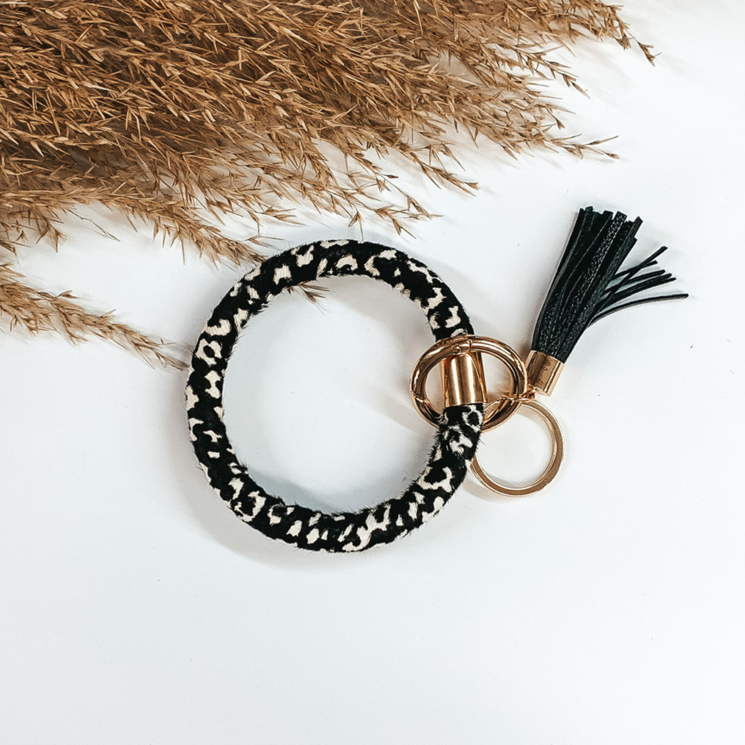 Running Wild Leather Bangle Key Ring in Black/White - Giddy Up Glamour Boutique