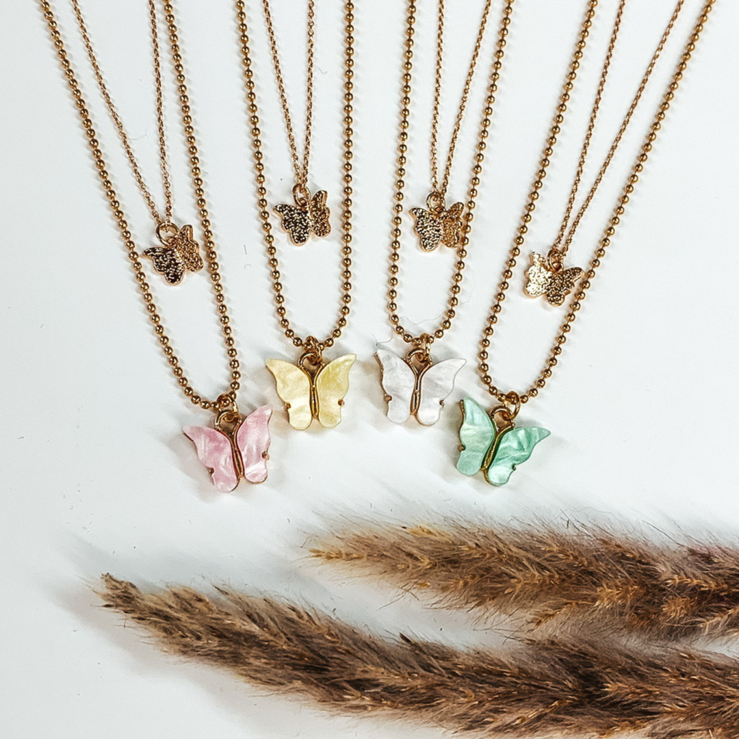 Double Layered Butterfly Gold Necklace in Yellow - Giddy Up Glamour Boutique