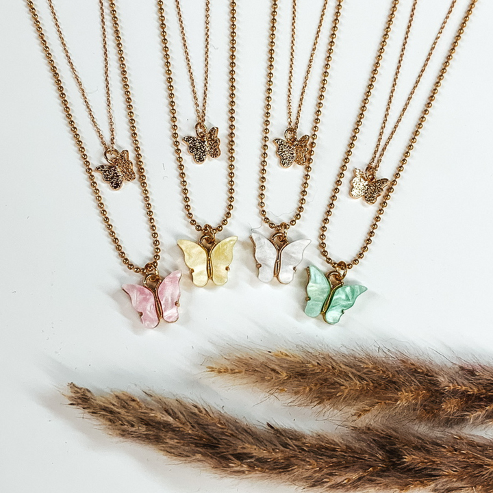 Double Layered Butterfly Gold Necklace in Yellow - Giddy Up Glamour Boutique