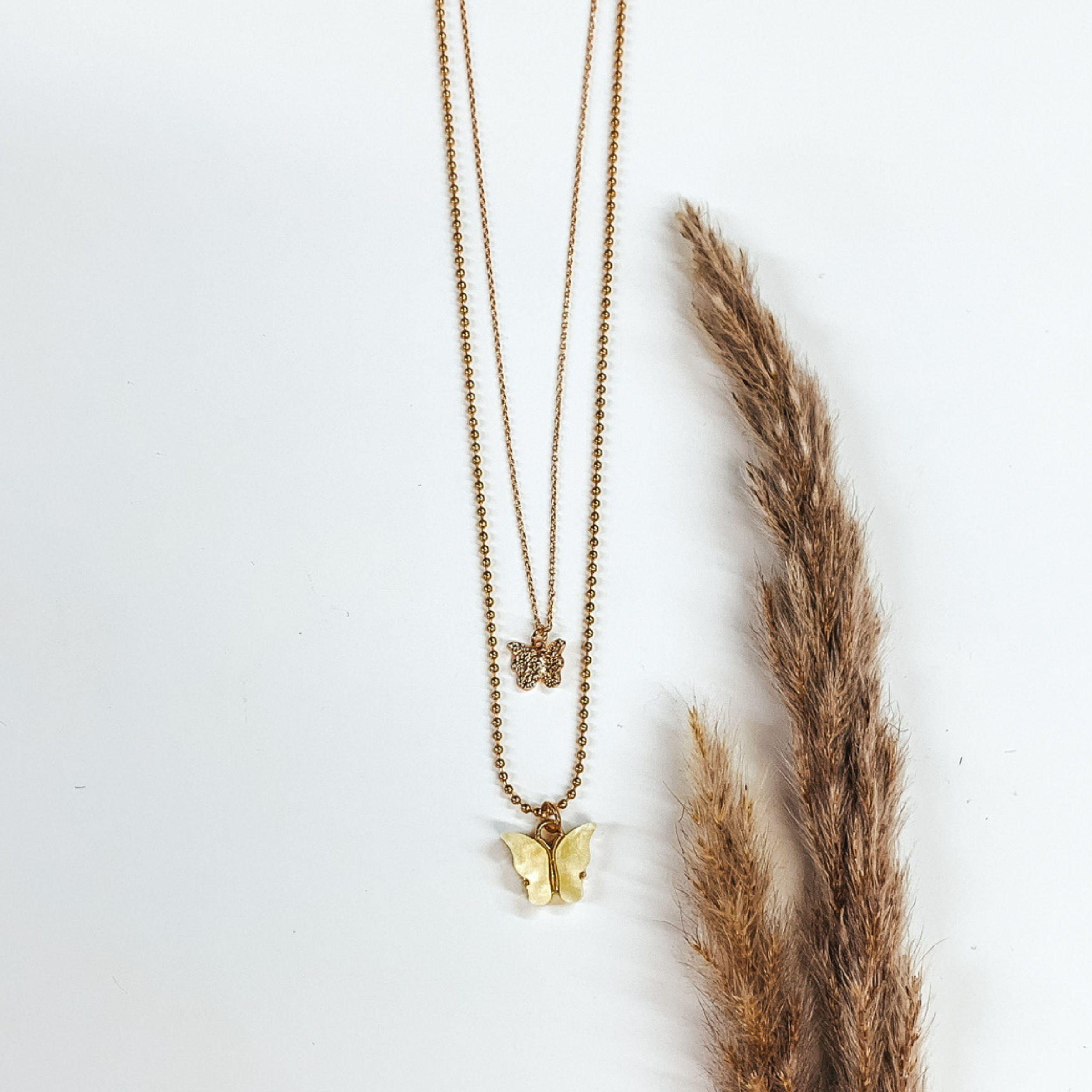 Double Layered Butterfly Gold Necklace in Yellow - Giddy Up Glamour Boutique