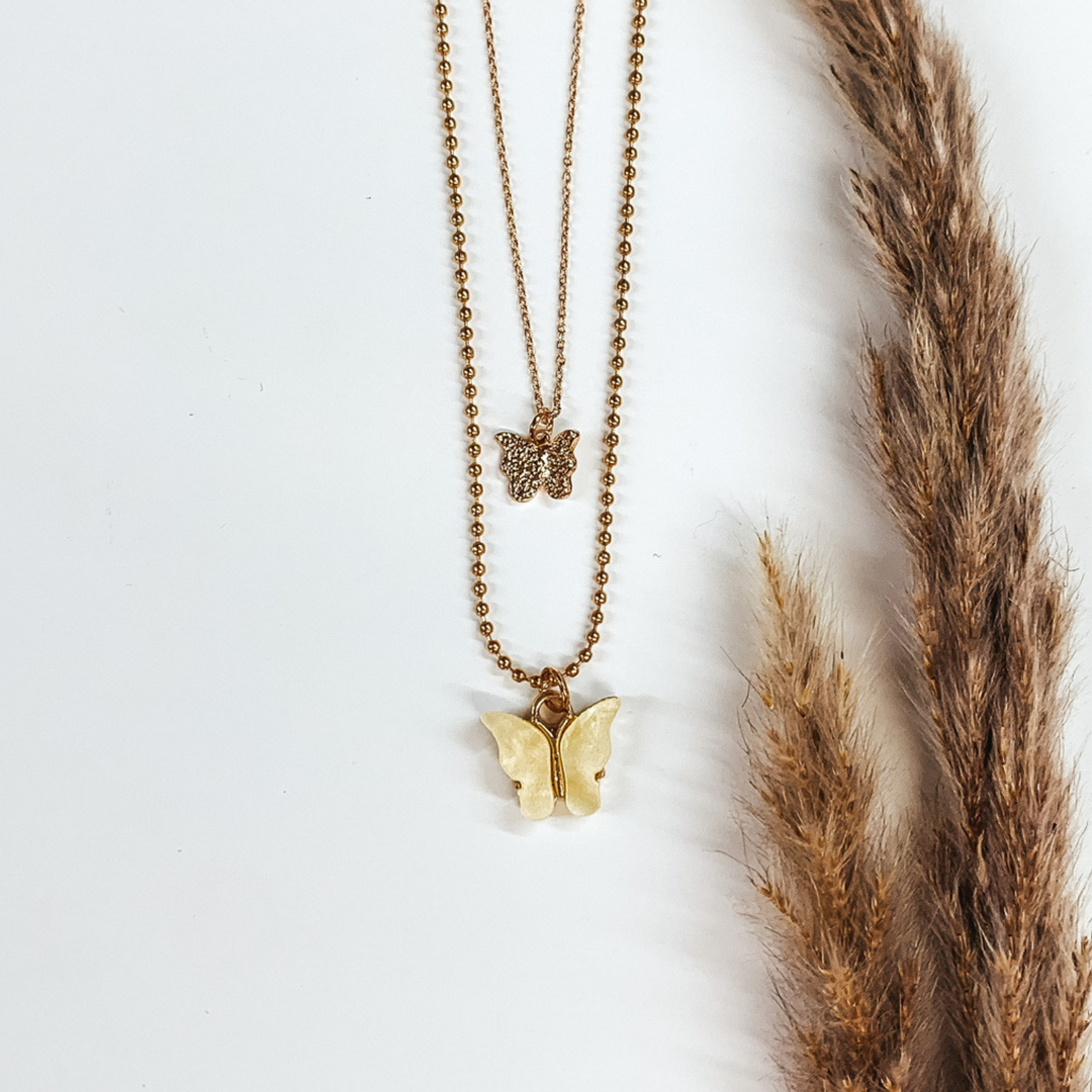 Double Layered Butterfly Gold Necklace in Yellow - Giddy Up Glamour Boutique