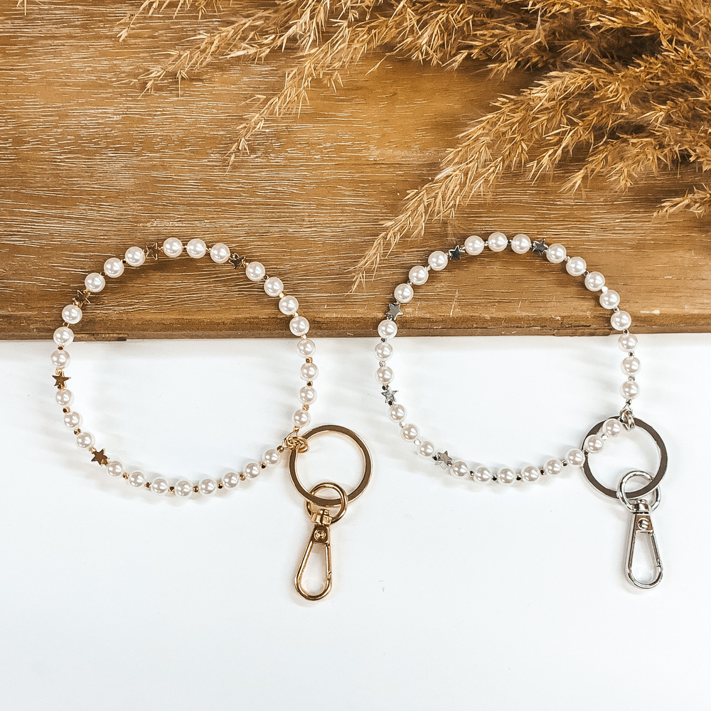 Pearly Whites Bangle Key Ring with Gold Stars - Giddy Up Glamour Boutique