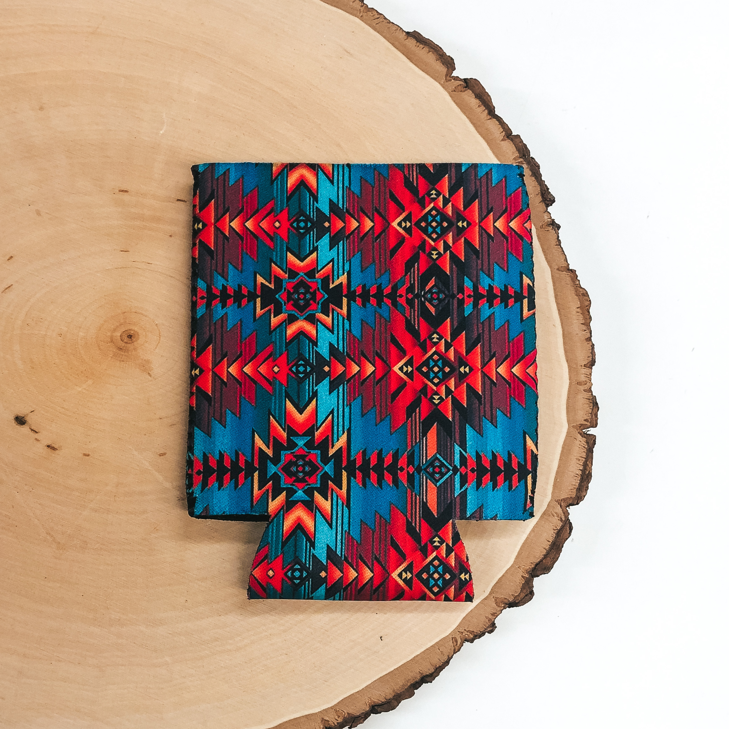 Red and Turquoise Aztec Print Koozie - Giddy Up Glamour Boutique