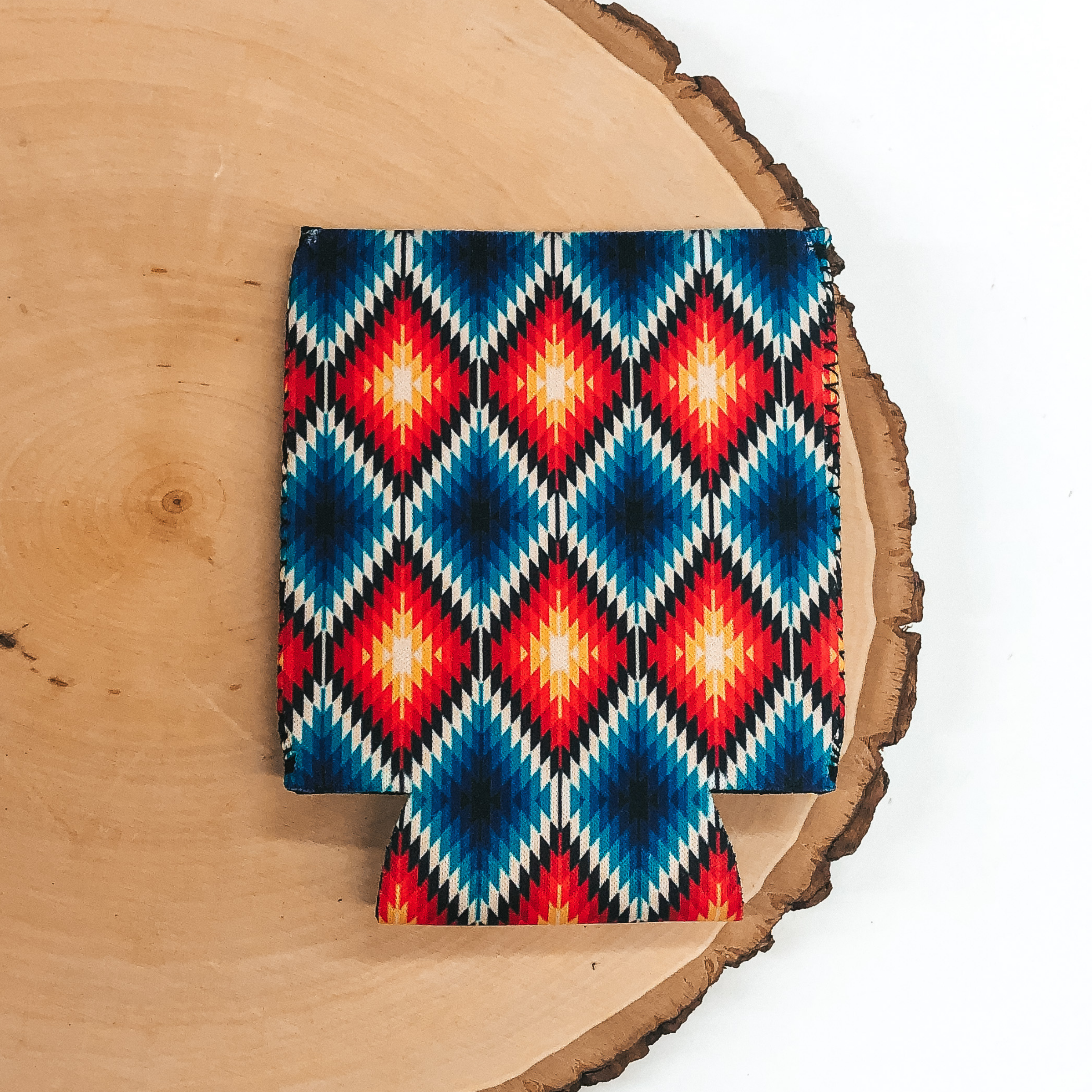 Blue and Red Tribal Aztec Print Koozie - Giddy Up Glamour Boutique