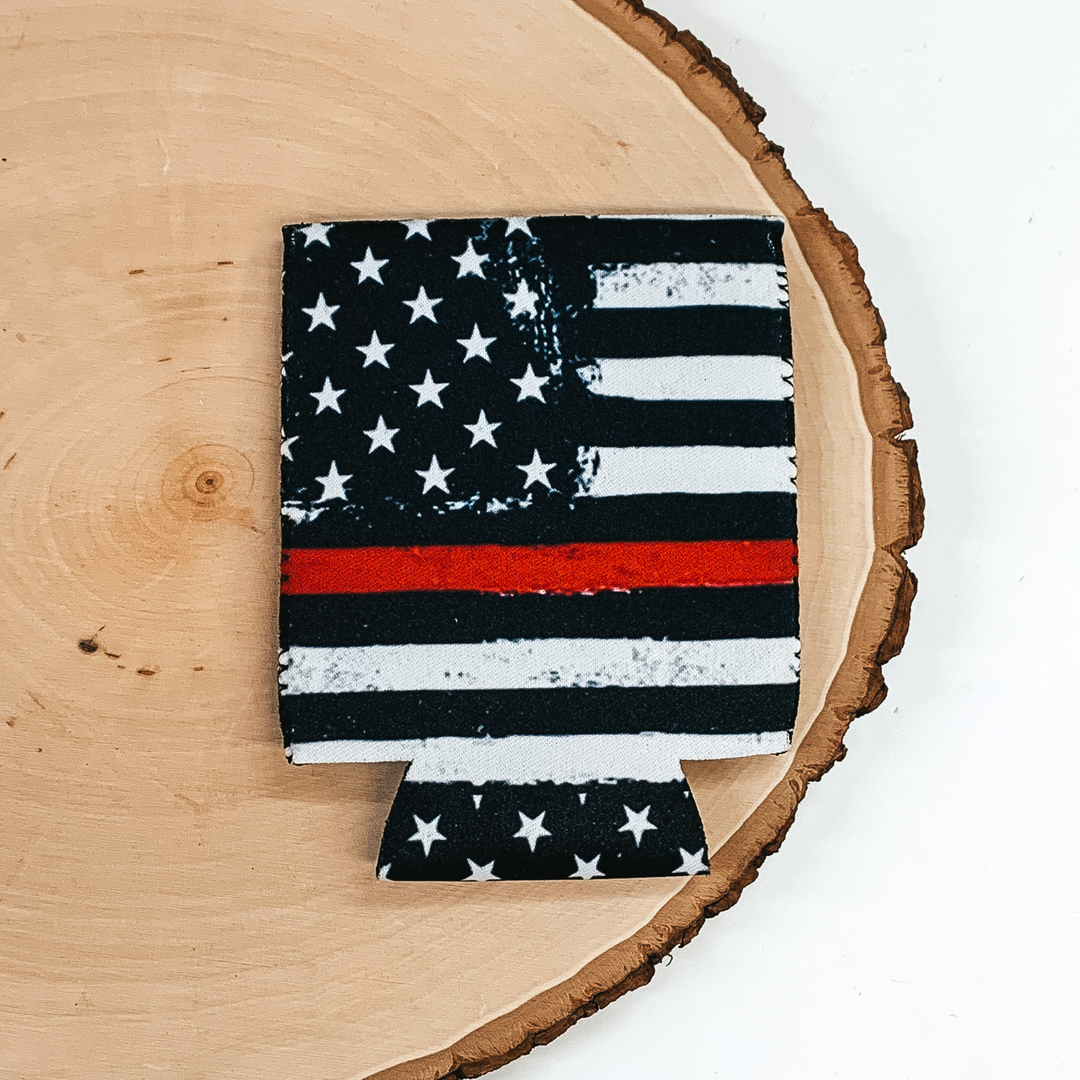 Red Line American Flag Koozie with Red Line - Giddy Up Glamour Boutique