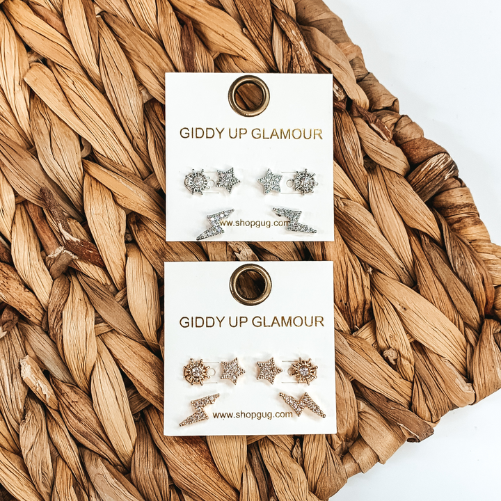 Shining in the Dark Crystal Earring Set in Silver - Giddy Up Glamour Boutique