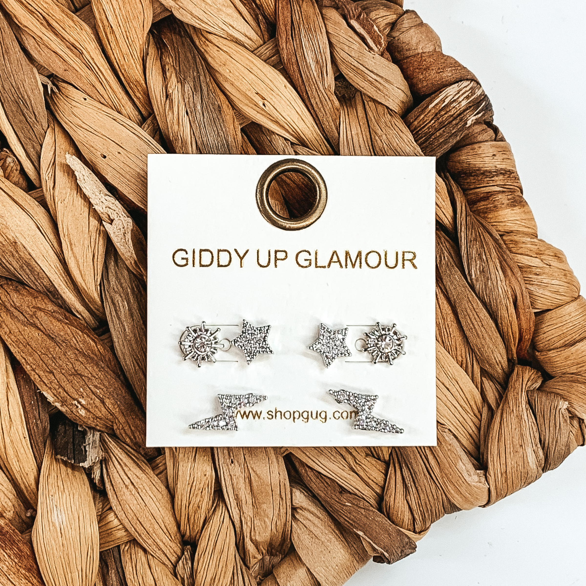 Shining in the Dark Crystal Earring Set in Silver - Giddy Up Glamour Boutique