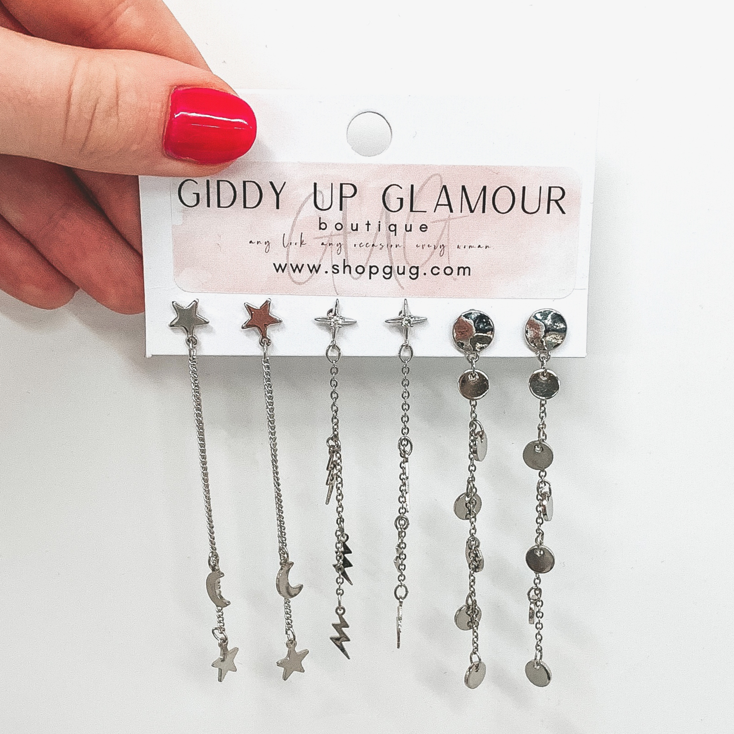 Head in the Clouds Dangle Earring Set in Silver - Giddy Up Glamour Boutique