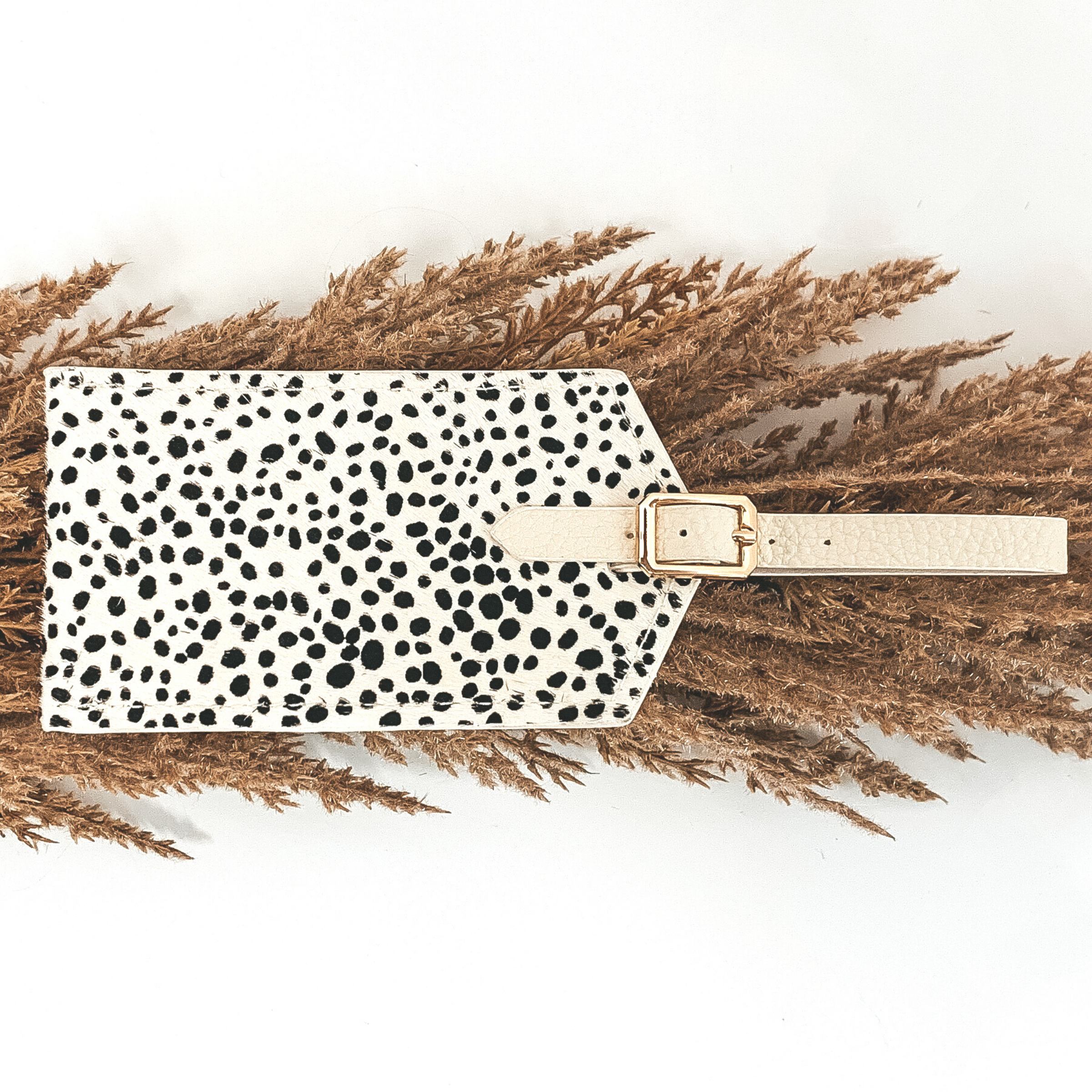 Ivory Luggage Tag with Dotted Print - Giddy Up Glamour Boutique