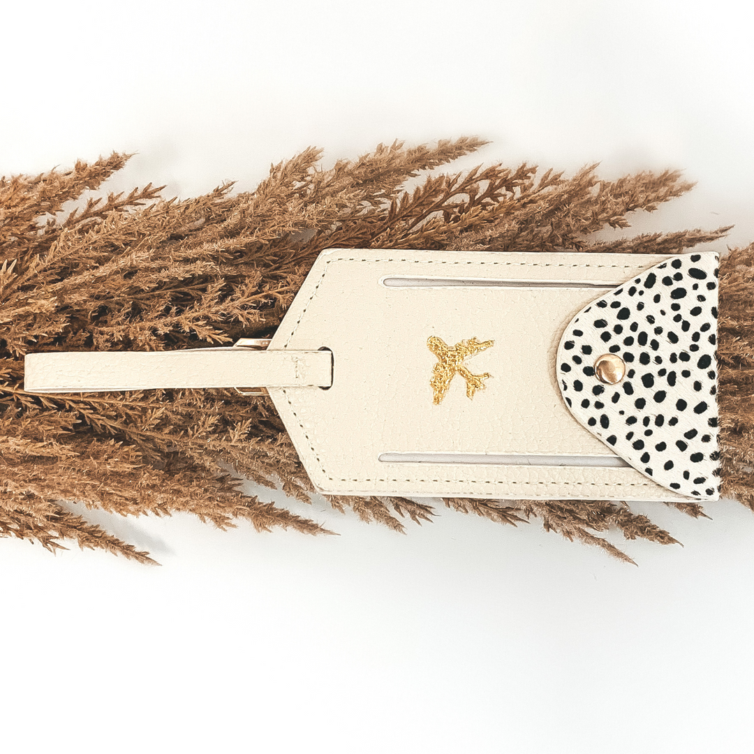 Ivory Luggage Tag with Dotted Print - Giddy Up Glamour Boutique