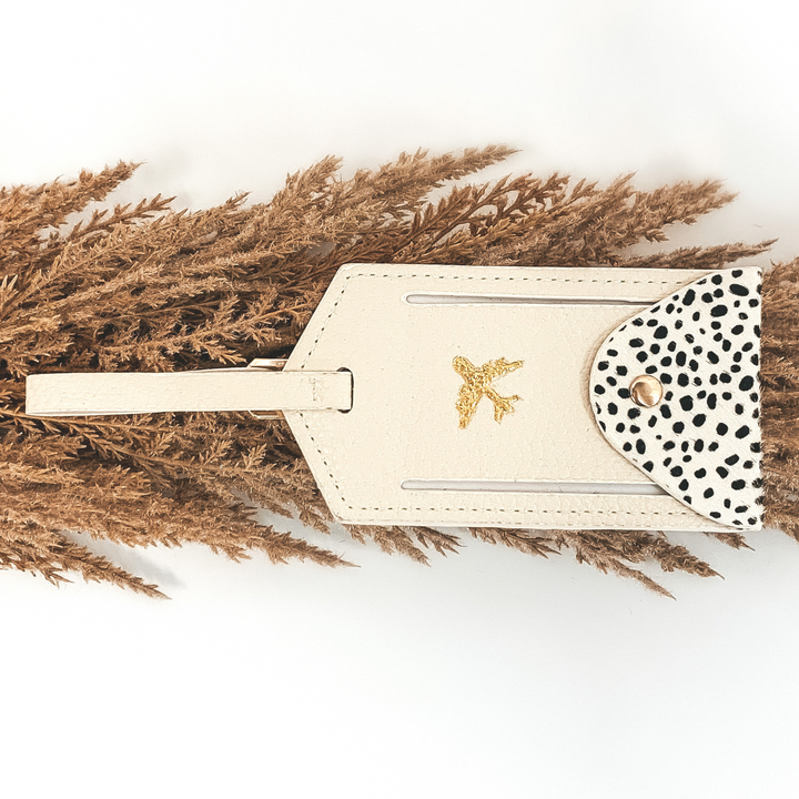 Ivory Luggage Tag with Dotted Print - Giddy Up Glamour Boutique