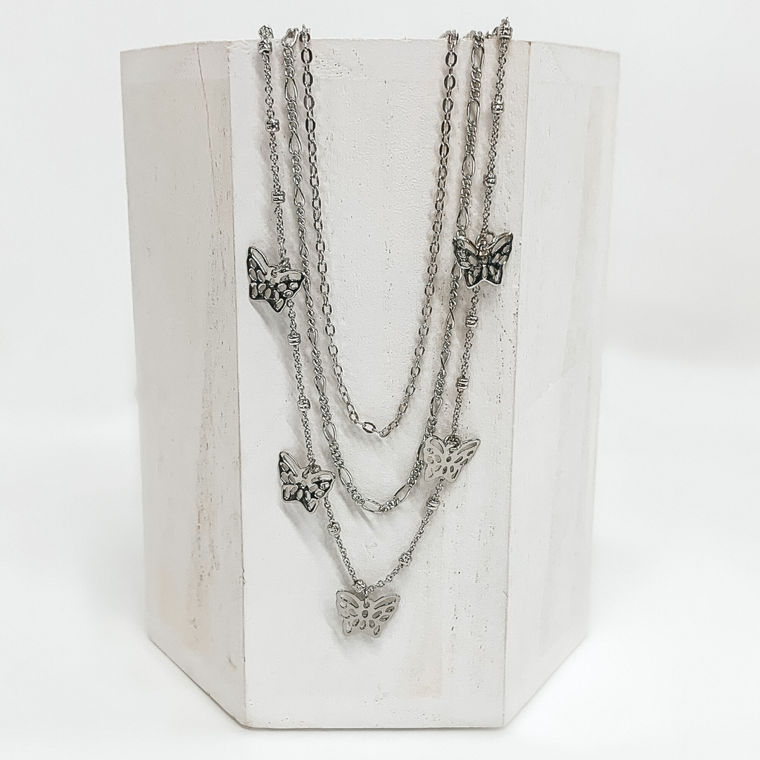 Flying High Butterfly Necklace in Silver - Giddy Up Glamour Boutique