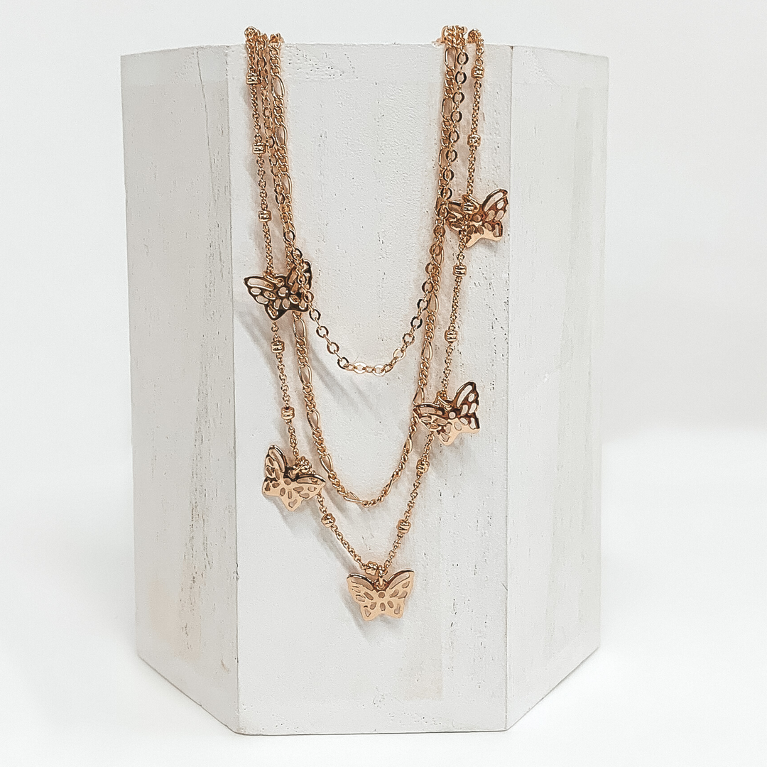 Flying High Butterfly Necklace in Gold - Giddy Up Glamour Boutique